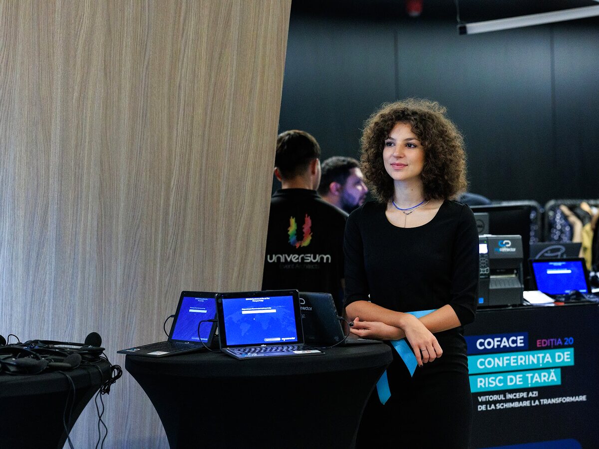 Digital registration desk powered by MyConnector at a business event.