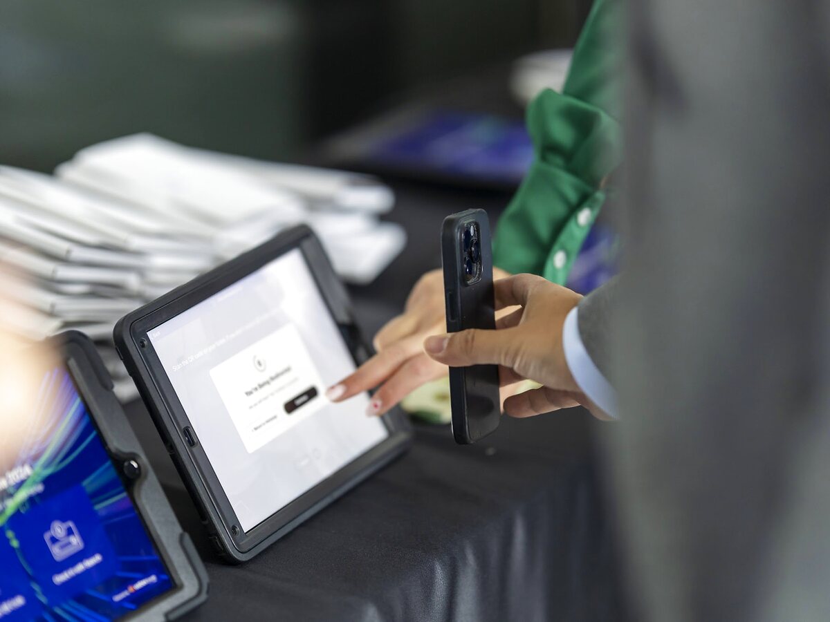 MyConnector QR code check-in being completed on a tablet.